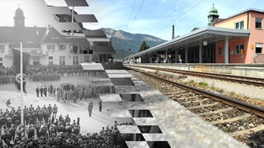 Der Garmischer Bahnhof damals und heute | Bild: Bayerische Staatsbibliothek München; picture-alliance/dpa; Montage: BR