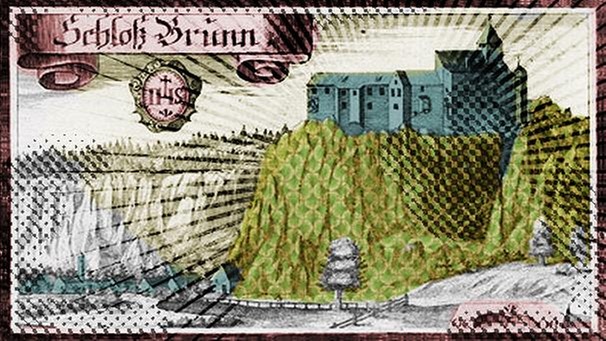 Ansicht von Burg Prunn, Stich von Michael Wening, farbig verfremdet | Bild: Landesamt für Vermessung und Geoinformation, München; Montage:BR 
