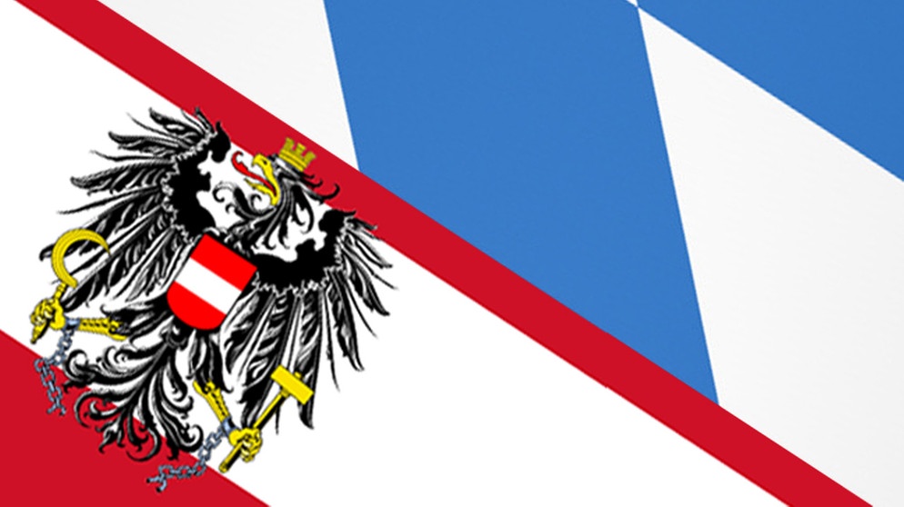 Montage aus bayerischer und österreichischer Flagge. | Bild: BR