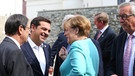 Kanzlerin Angela Merkel, EU-Ratspräsident Jean-Claude Juncker, Grieschischer Ministerpräsident Alexis Tsipras | Bild: picture-alliance/dpa
