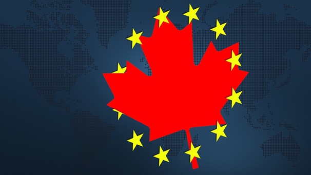 Illustration: Der Ahorn von Kanada und die EU-Sterne umkreisen sich | Bild: colourbox.com; Montage: BR