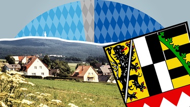 Blick auf den Schneeberg im Fichtelgebirge, Wappen Oberfranken | Bild: picture-alliance/dpa; Montage:BR 