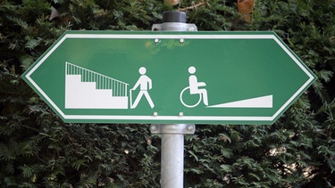 Wegweiser zeigt barrierefreien Aufgang für Rollstuhlfahrer | Bild: picture-alliance/dpa