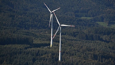 Windräder in einem Wald, aufgenommen aus einem Flugzeug | Bild: dpa-Bildfunk/Bernd Weißbrod