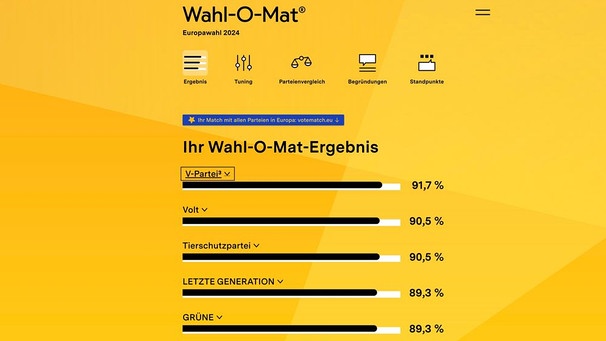 Screenshot der Website wahl-o-mat.de mit dem Wahl-O-Mat-Ergebnis zur Europawahl mit den Antworten von ChatGPT 4o | Bild: Screenshot: wahl-o-mat.de