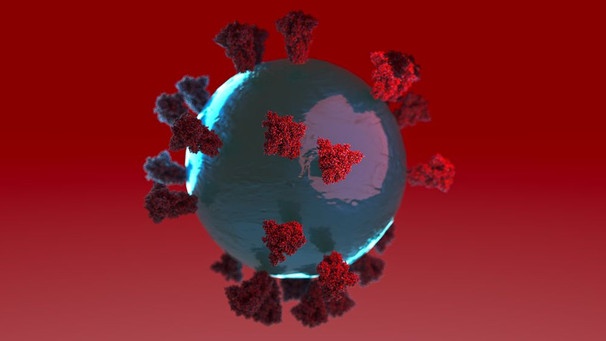 Die Illustration zeigt das Coronavirus. Die aus der Zelle herausragenden Strukturen sind die "Spikes" (Zacken) der Krone (Corona). In diesem Bild sind die Atome der Spikes zu erkennen über 20.000 pro Spike. | Bild: picture alliance / Maximilian Schönherr
