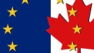 Illustration:  Eu-Flagge, kanadische Flagge grafisch | Bild: Montage: BR