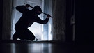 Ein fiktiver Einbrecher hebelt mit einem Brecheisen eine Tür im Keller eines Wohnhauses in Rottweil (Baden-Württemberg) auf  | Bild: picture-alliance/dpa/Silas Stein