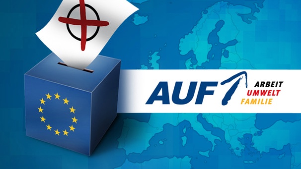 Illustration: Wahlurne mit EU-Logo und Parteilogo "AUF" | Bild: colourbox.com, BR; Montage: BR
