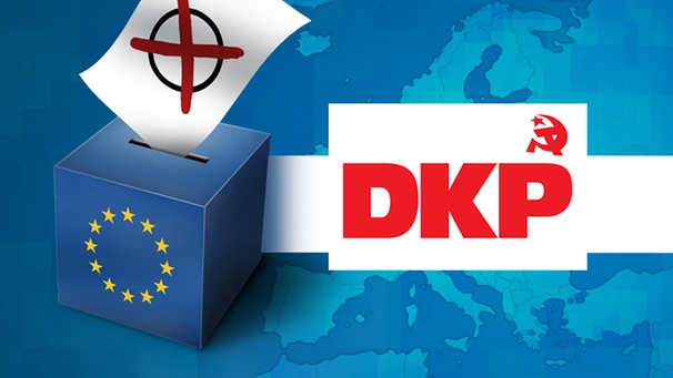 Illustration: Wahlurne mit EU-Logo und Parteilogo "DKP" | Bild: colourbox.com, BR; Montage: BR