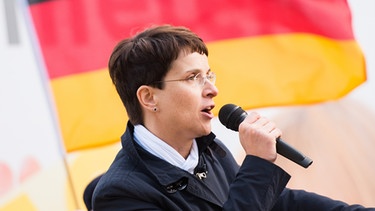 Die Bundesvorsitzende der Partei Alternative für Deutschland (AfD), Frauke Petry, spricht in Hamburg während einer Kundgebung der Partei. | Bild: picture-alliance/dpa
