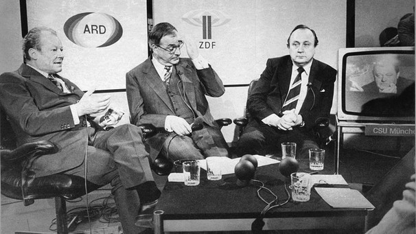 Kohl zwischen Brandt und Genscher bei der TV-Elefantenrunde nach der Wahl 1976 | Bild: picture-alliance/dpa