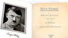 Die Erstausgabe von Adolf Hitlers "Mein Kampf" mit einem Porträt | Bild: picture-alliance/dpa
