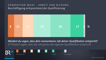 Infografik: 17 Prozent sagen, dass der Job genau der Qualifizierung entspricht | Bild: Quelle: sinus; Grafik: BR