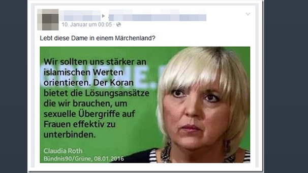 Fcebook-Screenshot Kommentar zu Claudia-Roth-Post   | Bild: BR