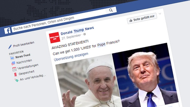 Montage: Artikel "Pope würde Trump wählen" auf Facebook | Bild: dpa-Bildfunk; Montage: BR