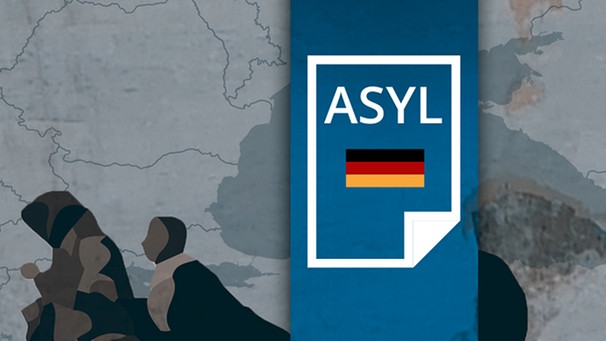 Illustration: Flüchtlinge vor Kartenausschnitt, Symbol: Asylantrag | Bild: BR