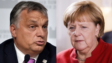 links: Porträt Victor Orban; rechts: Porträt Angela Merkel | Bild: picture-alliance/dpa/ Katerina Sulova; Markus Schreiber; Montage: BR