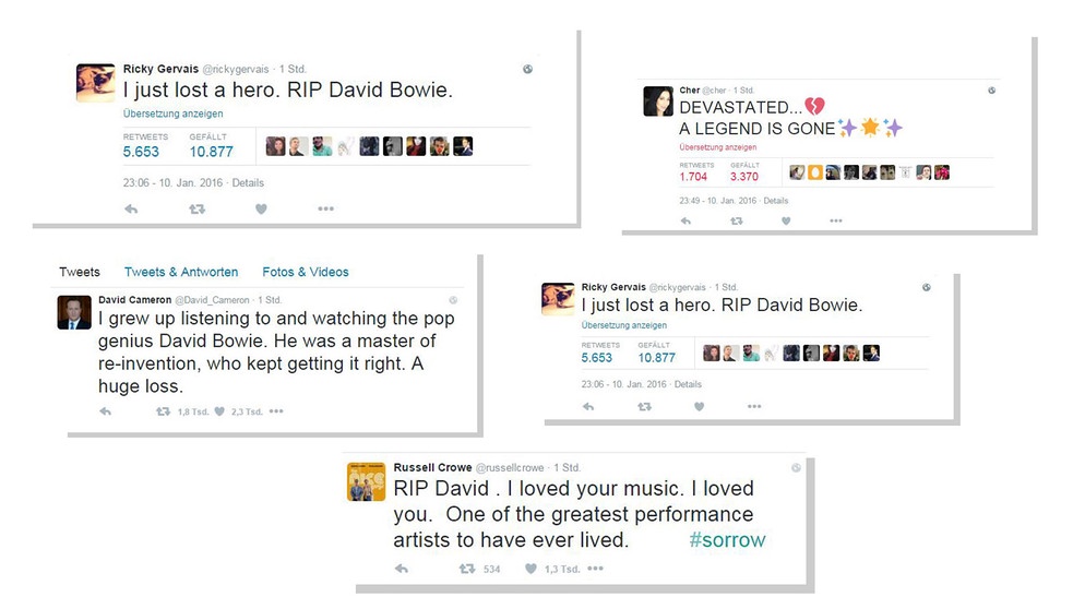 Collage verschiedener Tweets zum Tod David Bowies | Bild: Montage: BR