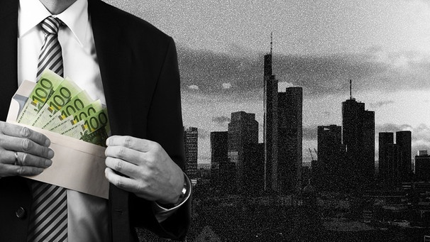 Mann zieht Geld hinter dem Revers hervor und Frankfurter Skyline  | Bild: picture-alliance/dpa; colourbox; montage: br