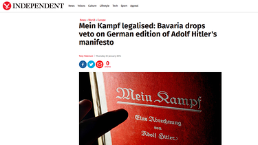 Screenshot: Berichterstattung zu Hitlers "Mein Kampf" auf "Independent" | Bild: Independent; Montage: BR