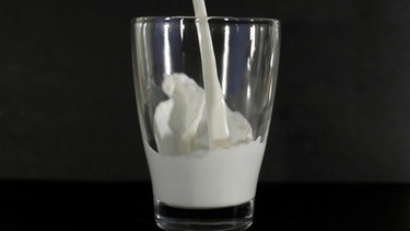 Ein Glas wird in Nürnberg (Mittelfranken) mit Milch gefüllt.  | Bild: picture-alliance/dpa
