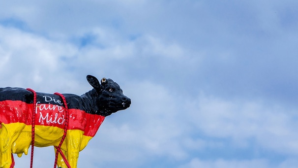 Kuh-Skulptur in den Deutschland-Farben und dem Schriftzug "Die faire Milch" | Bild: picture-alliance/dpa