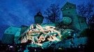 Die Projektion "Beneath the surface" des deutschen Graffiti-Künstlers Hombre SUK (alias Pablo Fontagnier) illuminiert während der "Blauen Nacht" die Kaiserburg.  | Bild: dpa-Bildfunk/Daniel Karmann