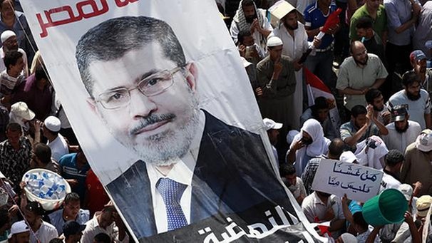 Mursi-Anhänger tragen ein Transparent  | Bild: picture-alliance/dpa