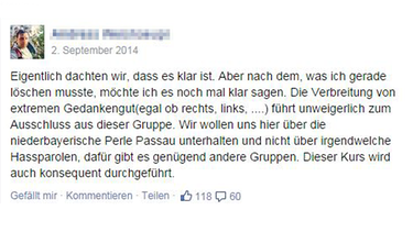 Facebook-Gruppe "Du kommst aus Passau, wenn ...": Hinweis gegen extremes Gedankengut | Bild: Screenshot Silke Droll / BR