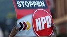Hände halten NPD-Plakat hoch | Bild: picture-alliance/dpa