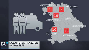 Landkarte Bayern Razzien Salafisten | Bild: BR