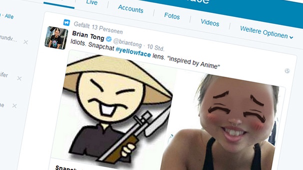 Der asiatischstämmige US-Tech-Journalist Brian Tong kritisiert auf Twitter Snapchats Selfie-Filter. | Bild: Screenshot Twitter