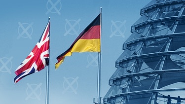 Reichstagskuppel mit deutscher Fahne und Union Jack | Bild: Michael Gottschalk/dapd, Joerg Sarbach/dapd; Montage: BR