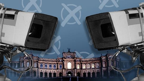 Zwei Studiokameras sind auf den Bayerischen Landtag gerichtet | Bild: Montage: BR