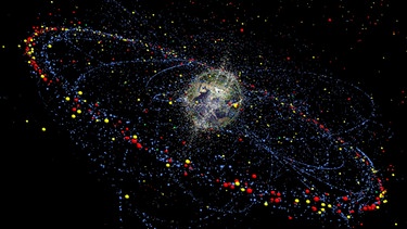 Simulationsmodell, das die Verteilung und Bewegung des Weltraummülls heute und in Zukunft darstellt | Bild: picture-alliance/dpa
