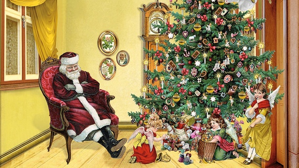 Motiv vom Konzertplakat und CD-Cover mit schlafendem Weihnachtsmann am Tannenbaum | Bild: Barbara Behr / Sony Classical