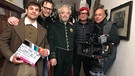 Von links: Lucas Reiber (Rolle: Hans), Marcus Roth (Produktion), Götz Burger (Rolle: Herzog Egbert) und Matthias Steurer (Regie), Michael Boxrucker (Kamera). | Bild: BR/TV60Filmproduktion GmbH