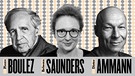 Plakat zum räsonanz - Stifterkonzert mit Porträts von Boulez, Saunders und Ammann (v.l.) | Bild: LMN Berlin