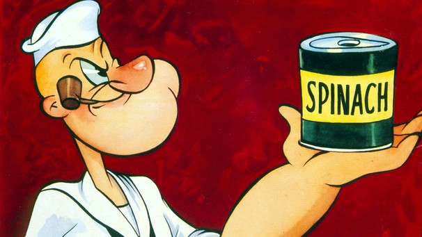 Die Comic-Figur Popeye hält eine Dose Spinat. Die Figur wurde von EC Segar erfunden.  | Bild: picture alliance/Heritage-Images
