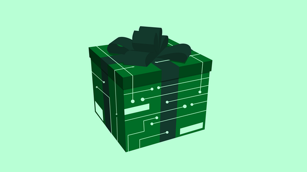 Illustration: Ein grüner Geschenkkarton mit Schaltkreise darauf  | Bild: BR 