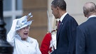 US-Präsident Barack Obama und Queen Elizabeth II. im Buckingham-Palast in London. | Bild: Str