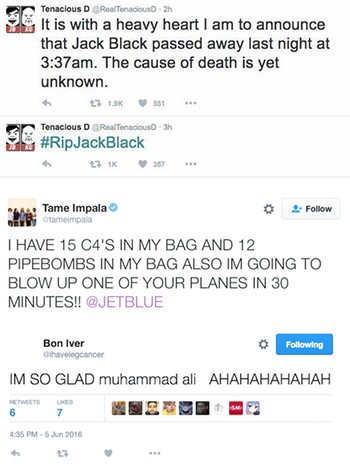 Die Twitter-Accounts von Tame Impala, Bon Iver und Tenacious D wurden gehackt | Bild: Screenshot