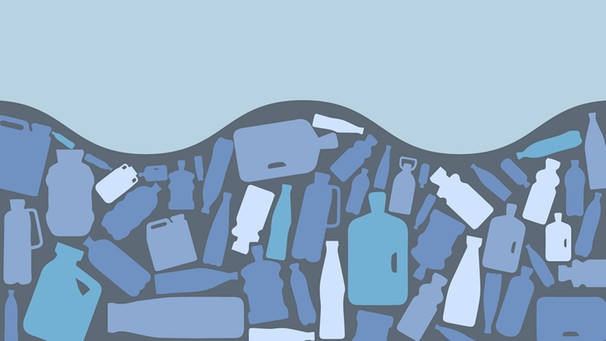 Illustration: Plastikflaschen und weiterer Plastikmüll schwimmen im Meer  | Bild: BR