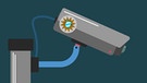Grafik: Eine Überwachungskamera mit dem Logo der Polizei  | Bild: BR 