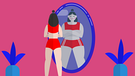 Unsichtbare Esstörung Bulimie - eine junge Frau steht selbstrktisch vor einem Spiegel, in dessen Spiegelbild sie sich anders sieht, als wir sie sehen | Bild: BR Grafik