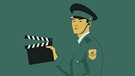 Ein chinesischer Polizist mit einer Filmklappe in der Hand | Bild: BR