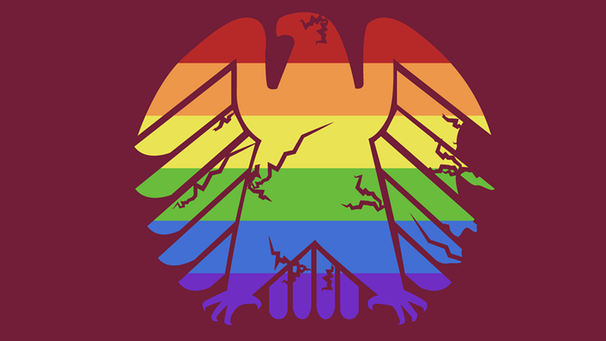 Bundesadler mit Rissen in Regenbogenfarben | Bild: BR