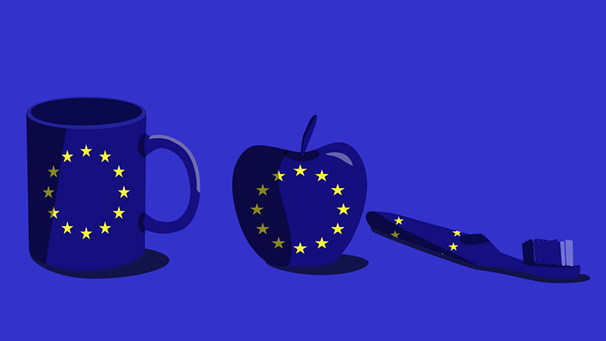 Tasse, Apfel, Zahnbürste in EU-Optik | Bild: BR