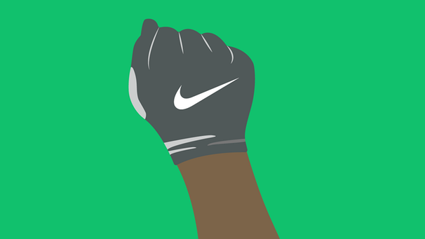 Faust mit schwarzem Handschuh und Nike Logo | Bild: BR